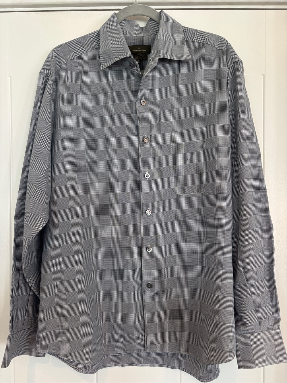 Men's Ermenegildo Zegna Grey Glen Plaid Button-Up Dress Shirt Size Large